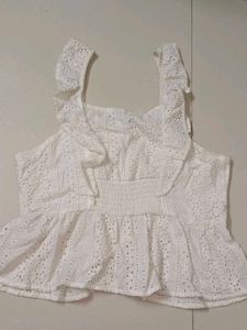 Max White Eyelet Ruffle Top