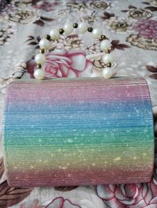 Rainbow Glitter Pearl Handle Clutch
