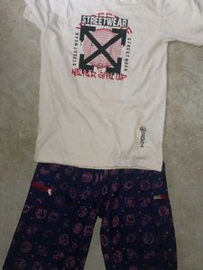 Streetwear T-Shirt & Space Pants Set Pack Of 2