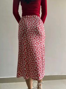 Red A Line Slit Skirt