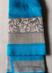 Elegant Aqua Blue Tissue Saree