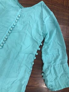 Stylish Blue Kurta Pant Dupatta with Pom-Poms