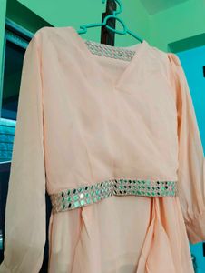 Peach Ruffle Ethnic Skirt And Top
