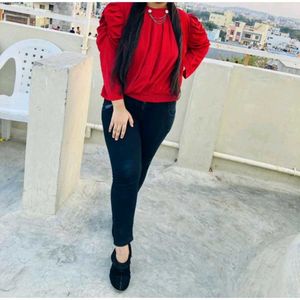 Red Puff Sleeve Blouse