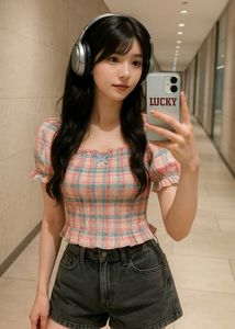 Plaid Smocked Off-Shoulder Top