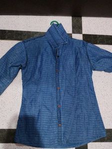 Vintage Blue Textured Button-Up Shirt