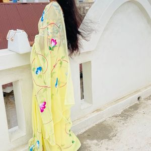 Floral Print Yellow Saree