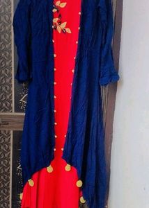 Women's Rayon A-Line Solid Long Kurti with Shrug