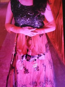 Red Black Net Lehenga