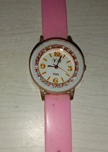 Y.B Round Diamond Pink Analog Watch ||