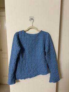 Blue Keyhole Neck Asymmetrical Top