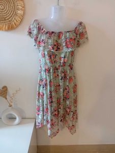 Green Lace Floral Off Shoulder Dress From London