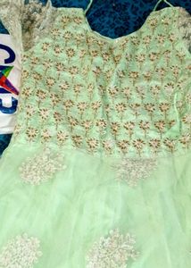 Pista Green Party Wear Frock New And Add Surprise