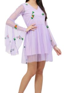 Lavender Floral Embroidered Tulle Dress