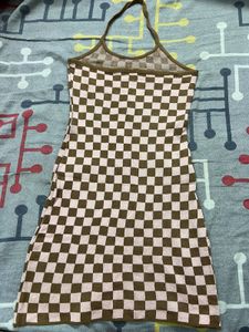 Checkered Mini Halter Dress