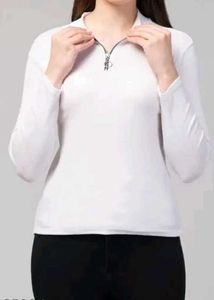 White Zipper Mock Neck Top