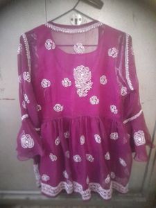 Purple Embroidered Short Kurta