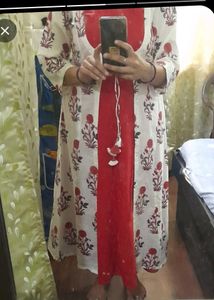 Floral Print Red &amp; White Tunic With Jacket