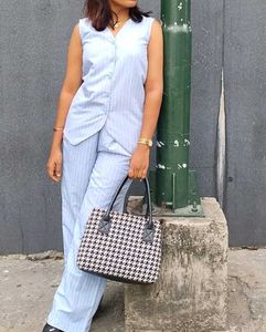 Light Blue Striped Sleeveless Suit Set
