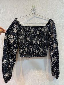 Floral Smocked Long Sleeve Crop Top