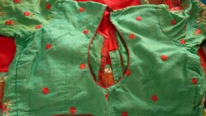Elegant Red Saree With Embroidery Blouse