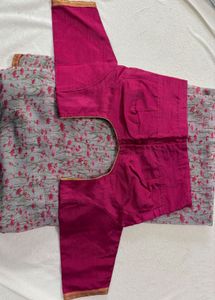Pink Floral Print Saree with stitched blouse
