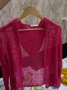 Pink crochet shrug