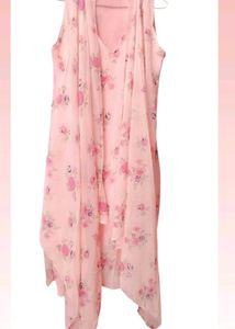 Floral Print Pink Dress with Shrug