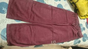 Maroon Wide Leg Slit Jeans
