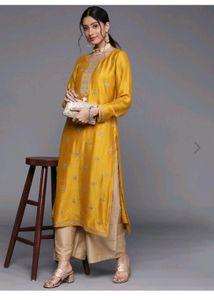 Yellow Floral Motifs Sequins Work Kurta