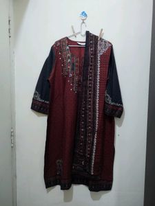 Biba Maroon Black Printed Kurta Pajama Dupatta