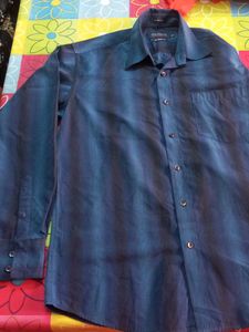 Peter England Navy Striped Cotton Shirt