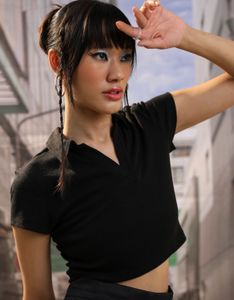Black Ribbed Polo Crop Top