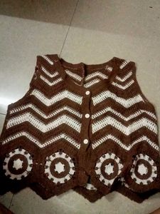 Crocheted Brown &amp; White Vestw With No Damage