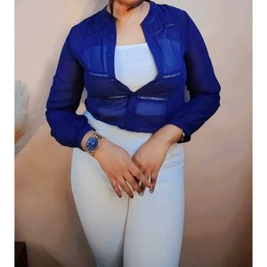 Stylish Blue Sheer Shrug