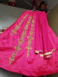Pink &amp; Navy Embroidered Lehenga Set