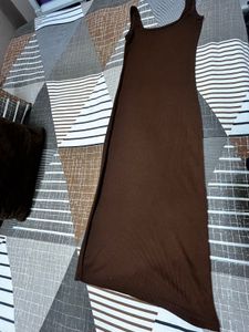 Brown Ribbed Midi Dress