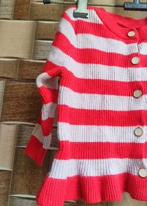 Red &amp; White Striped Cardigan
