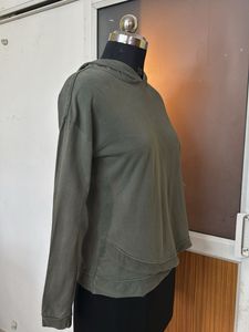 AJIO Olive Green Hoodie Top