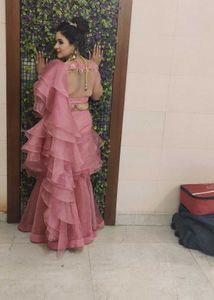 Pink Ruffle Drape Saree