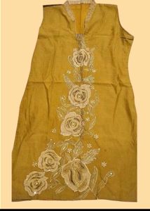 Mustard Floral Embroidered Kurta