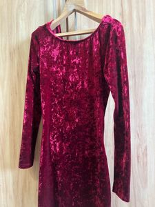 Burgundy Velvet Long Sleeve Dress- Size Small