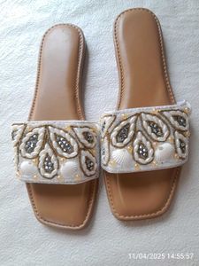 Pearl & Shell Embellished Slides
