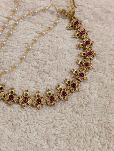 Pearl And Red Stone Ear Chain