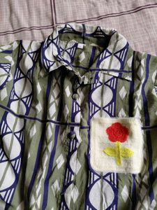 Patterned Shirt with Flower Detail
