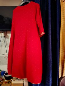 Red Embroidered Anarkali Kurti For Women