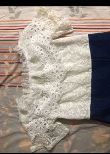 White Dress With Attached Denim Skirt