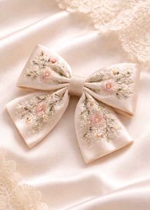 Floral Embroidered Hair Bow