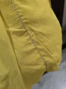 Yellow Kurti With Golden Lace Detailing