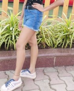 NUON Blue Distressed Studded Sides Denim Shorts
